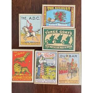 Vintage Lot of 6 Stick Match Boxes Made in Sweden / All Full Boxes Never Struck